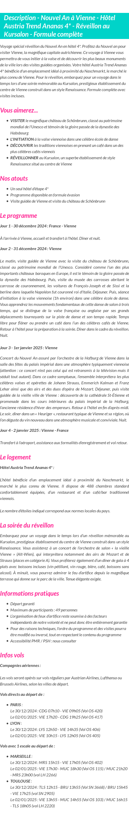 Détails du séjour