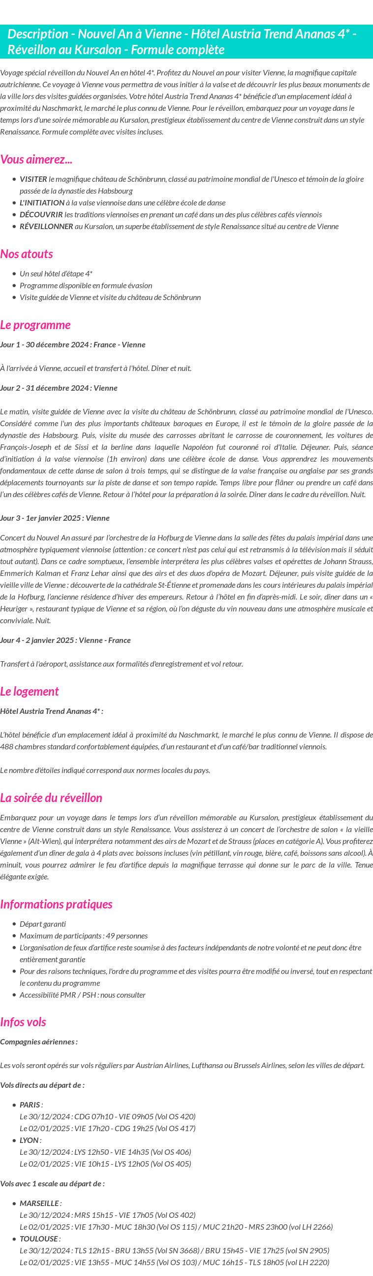 Détails du séjour