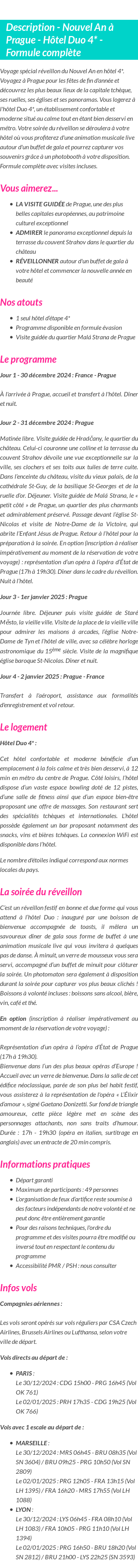 Détails du séjour