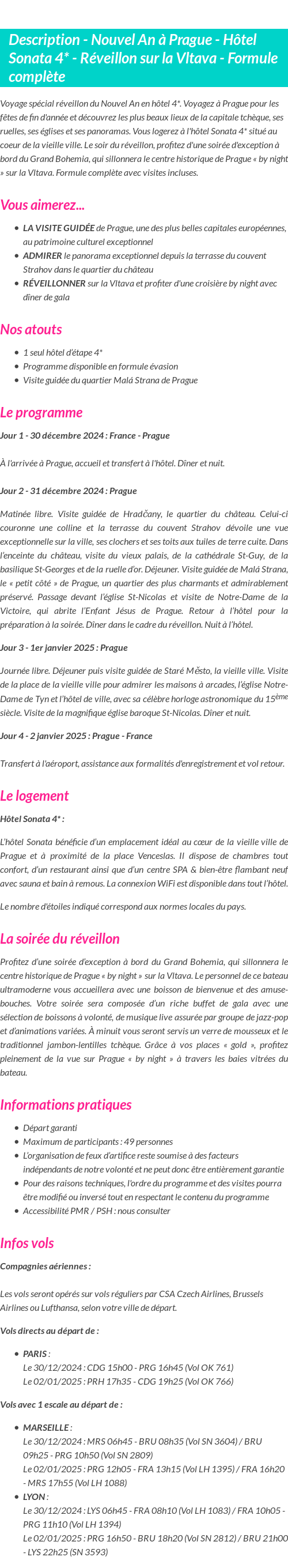 Détails du séjour