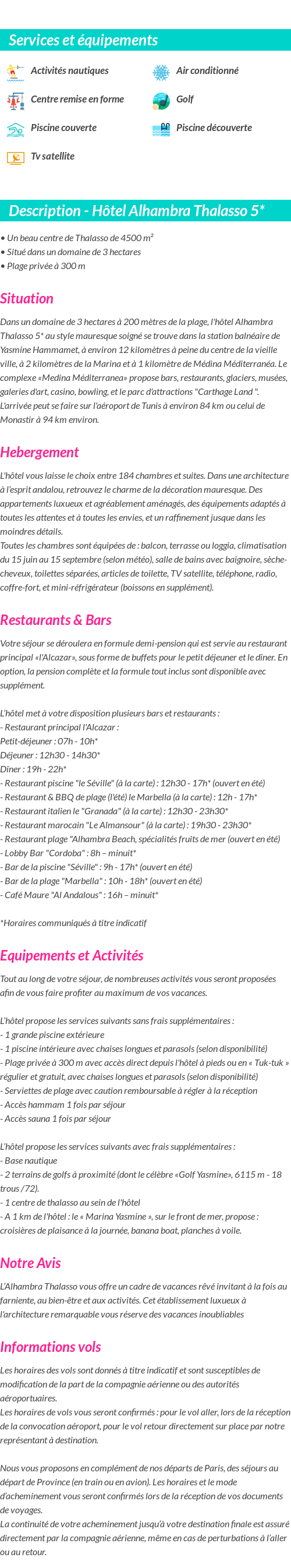 Détails du séjour