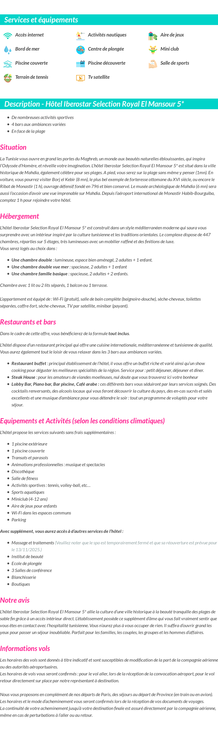 Détails du séjour