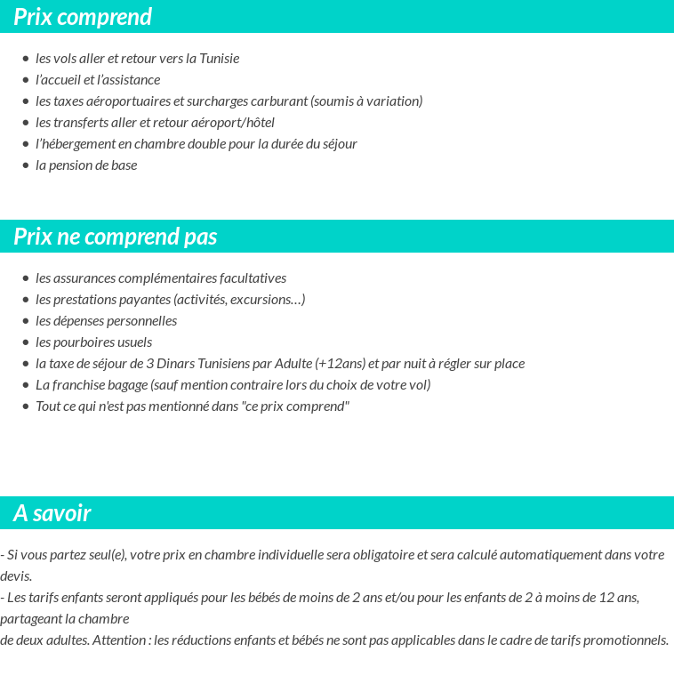 Conditions tarifaires
