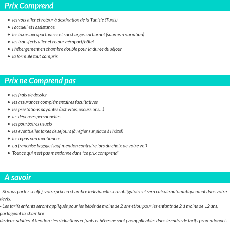 Conditions tarifaires
