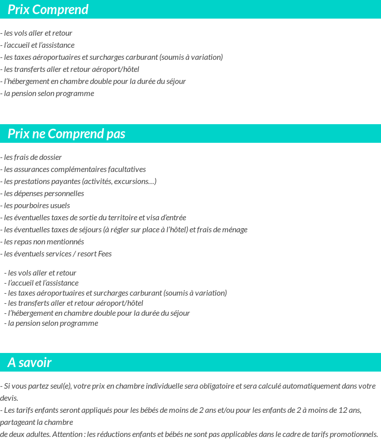 Conditions tarifaires