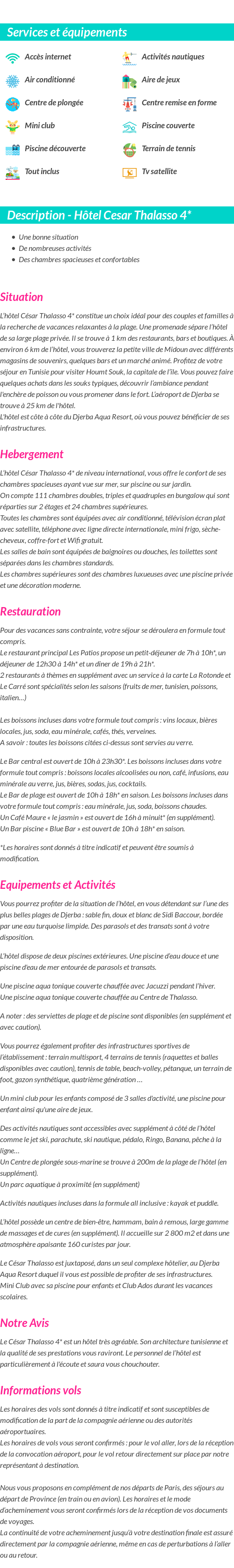 Détails du séjour