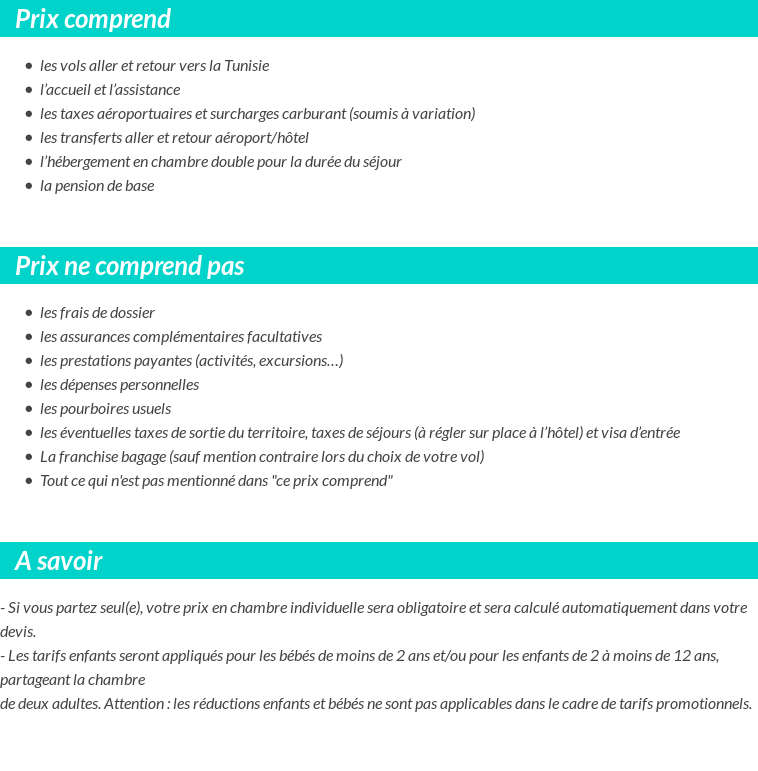 Conditions tarifaires