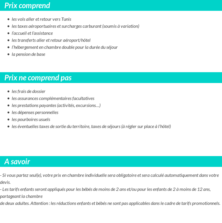 Conditions tarifaires