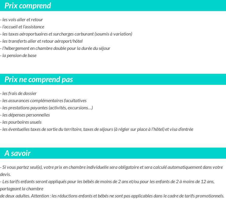 Conditions tarifaires