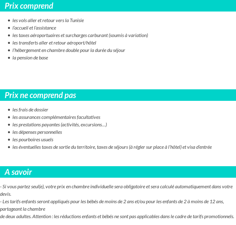 Conditions tarifaires