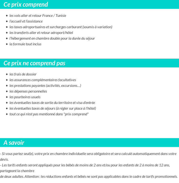 Conditions tarifaires