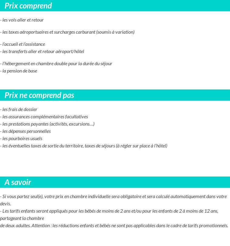 Conditions tarifaires