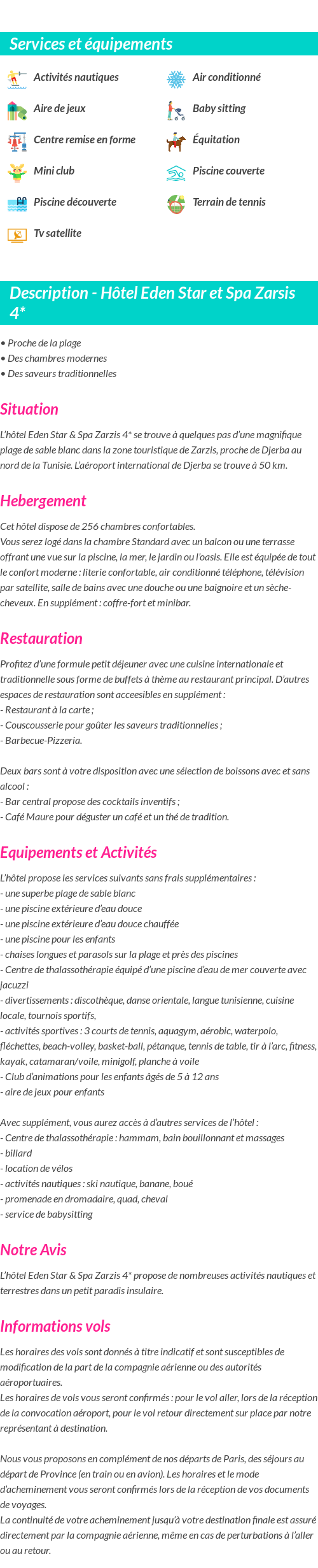 Détails du séjour