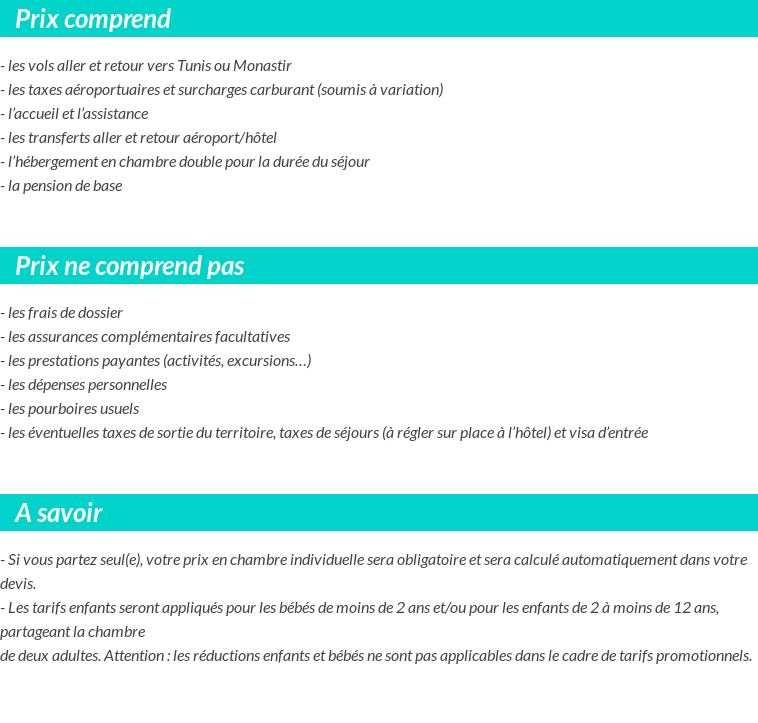 Conditions tarifaires