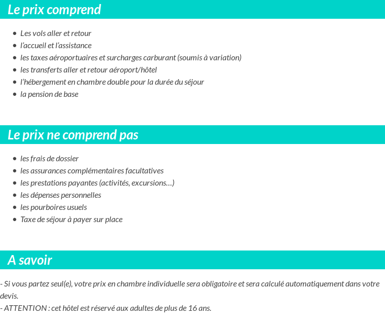 Conditions tarifaires