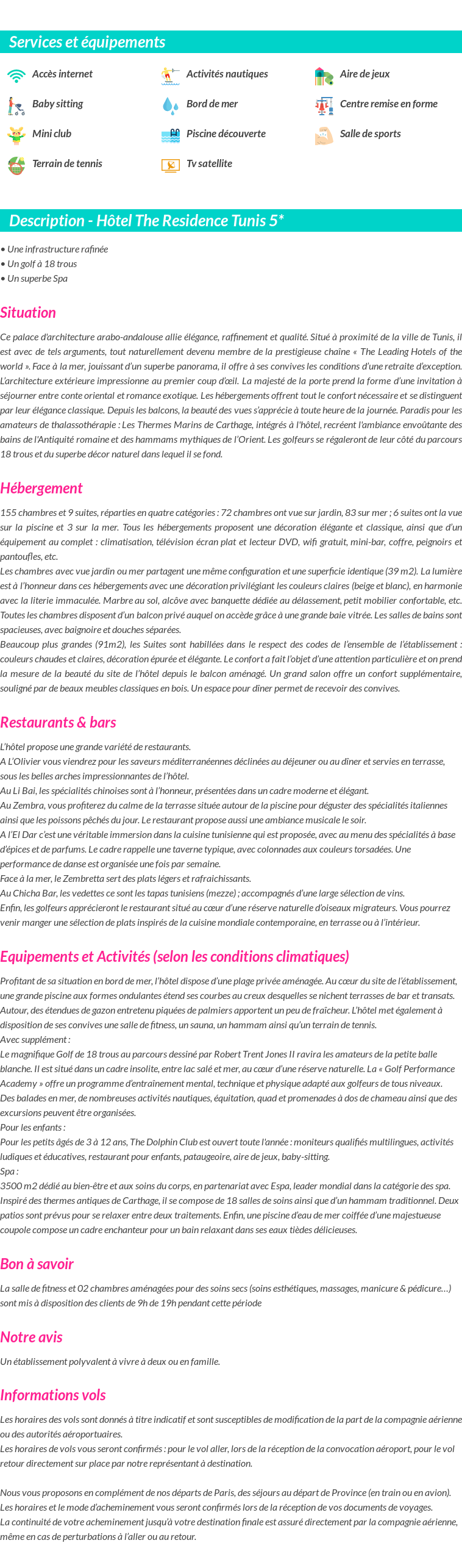 Détails du séjour