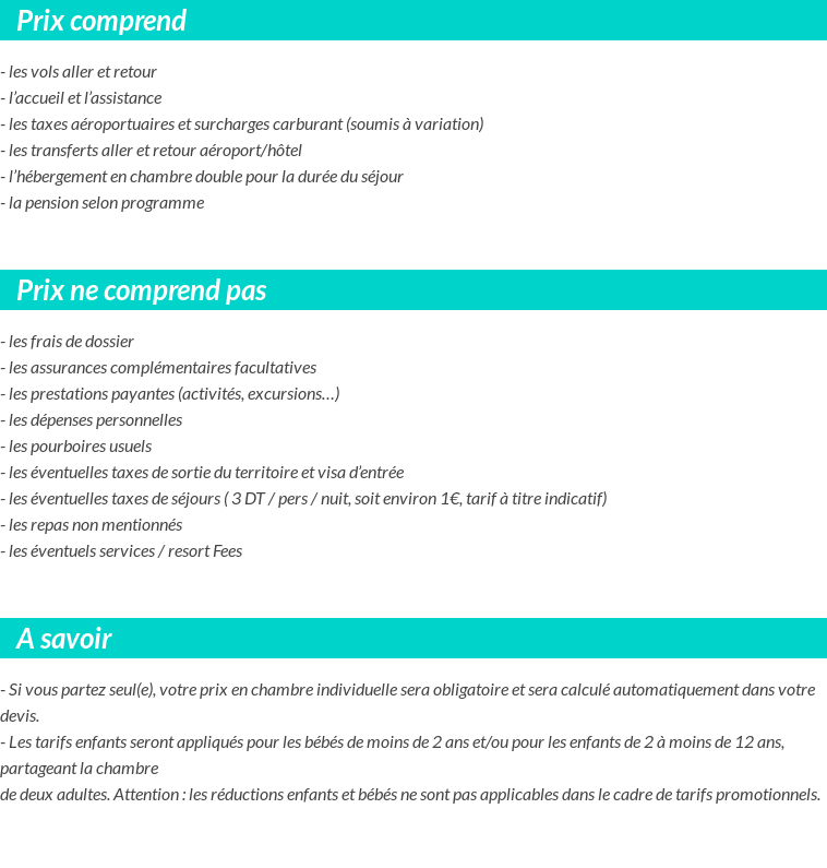 Conditions tarifaires