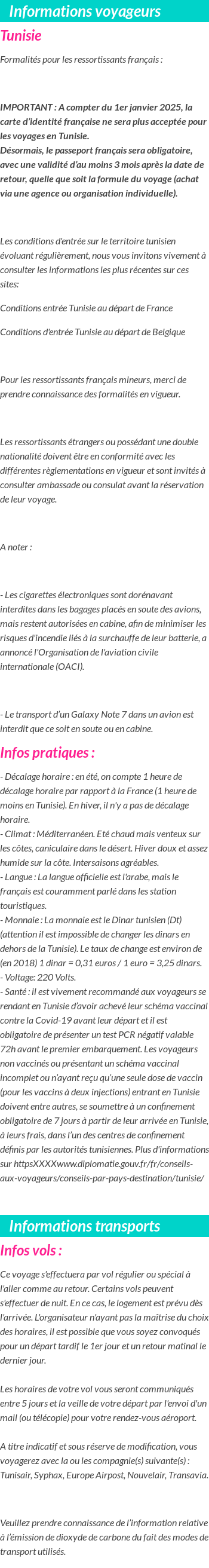 Formalités et infos voyageurs