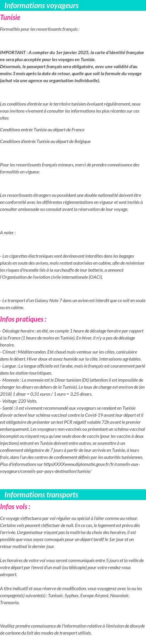 Formalités et infos voyageurs