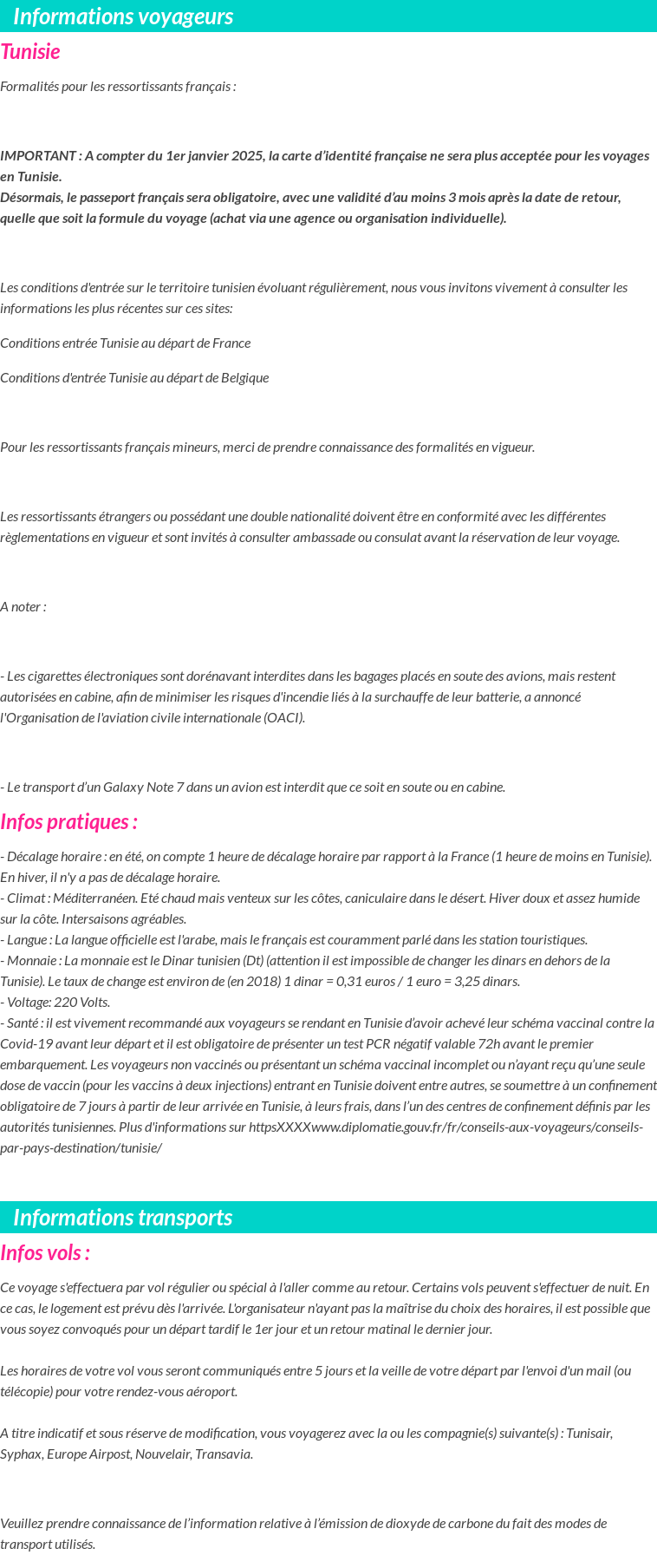 Formalités et infos voyageurs