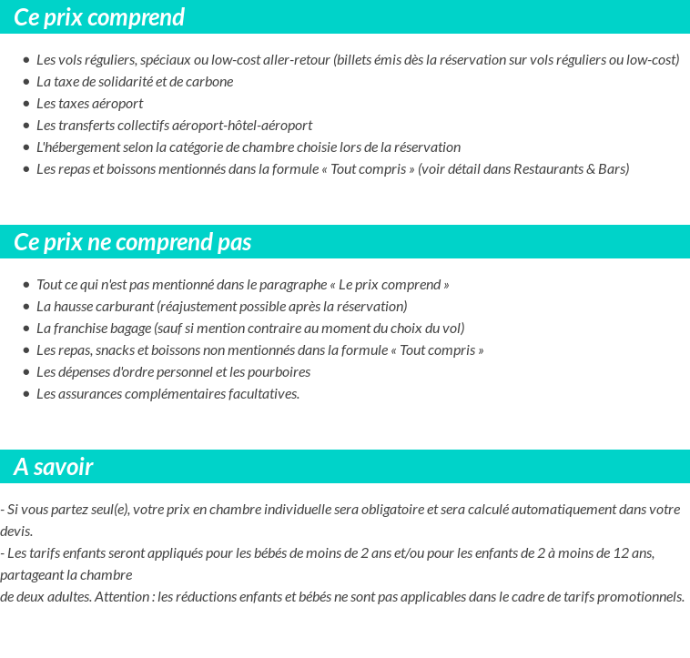 Conditions tarifaires