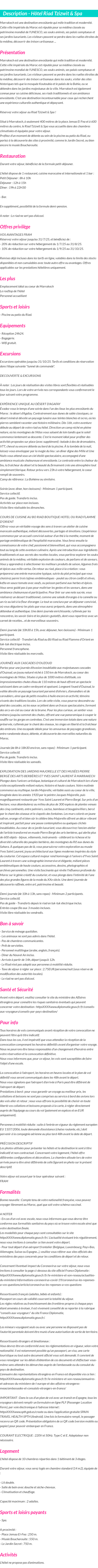 Détails du séjour