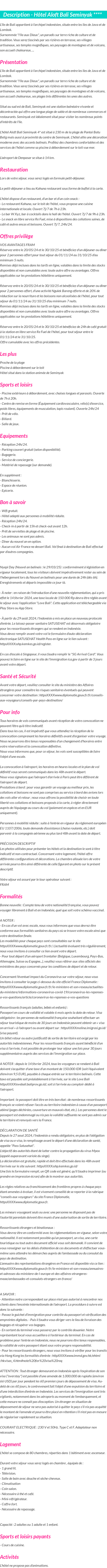 Détails du séjour