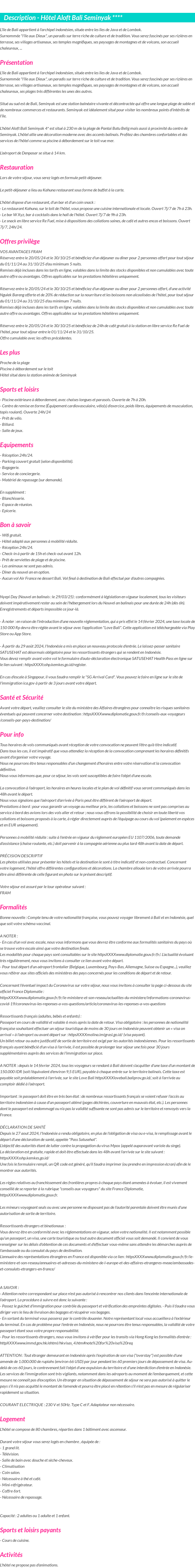 Détails du séjour