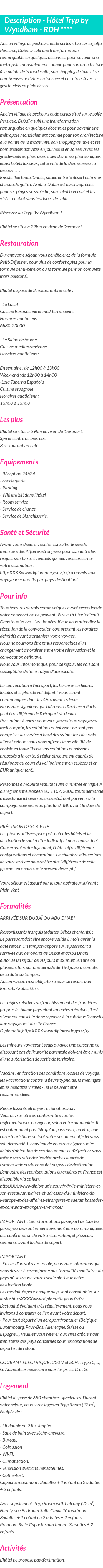 Détails du séjour