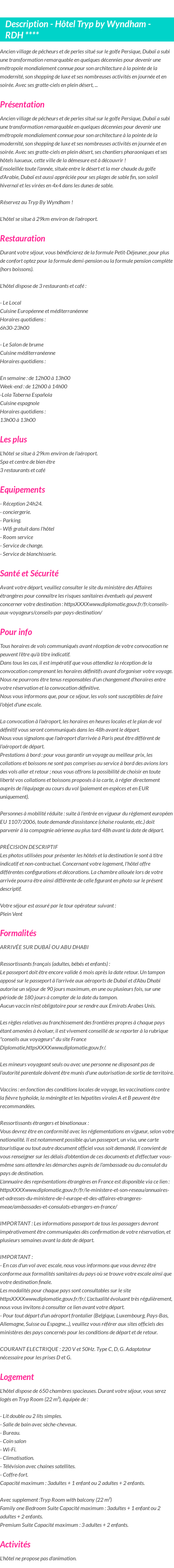 Détails du séjour