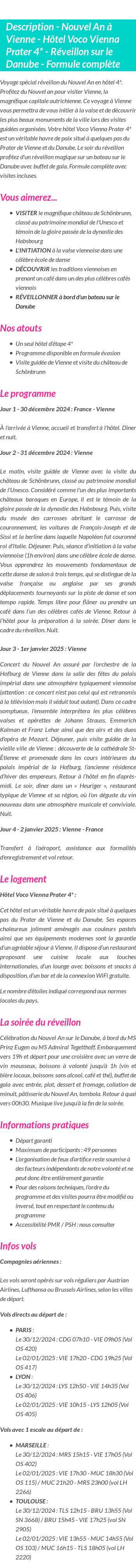 Détails du séjour