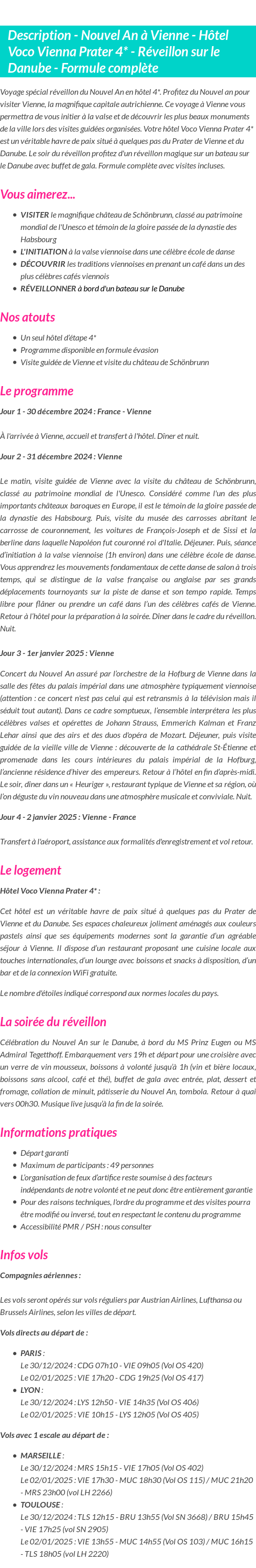 Détails du séjour