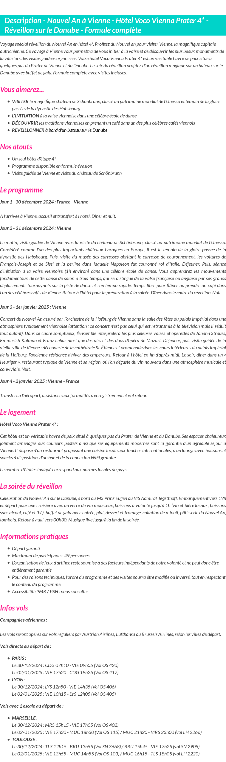 Détails du séjour