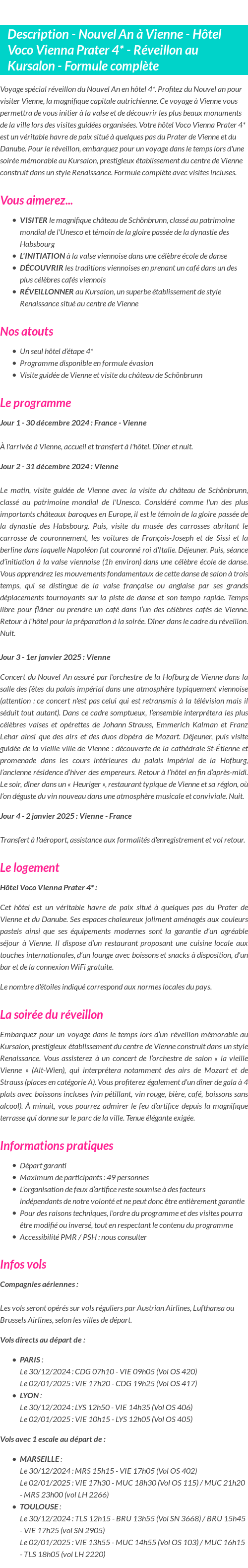 Détails du séjour