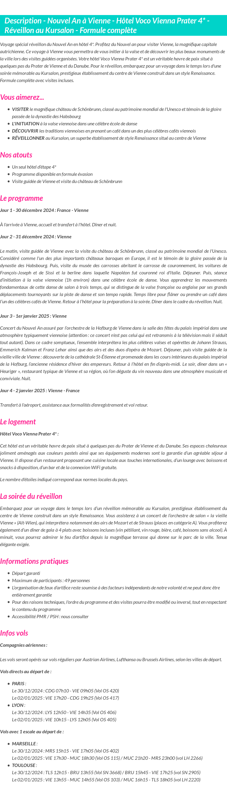 Détails du séjour