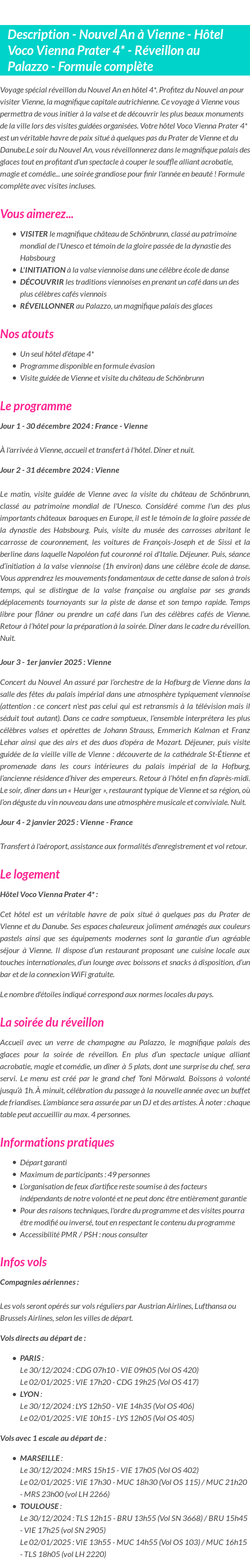 Détails du séjour