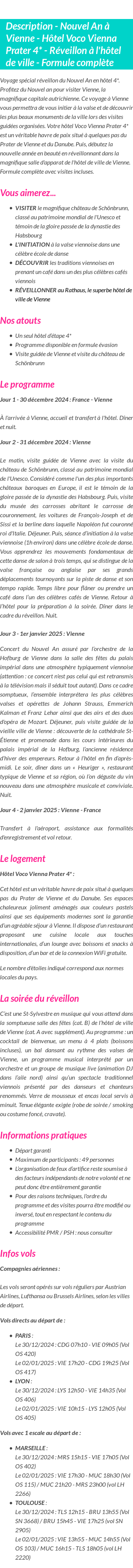Détails du séjour