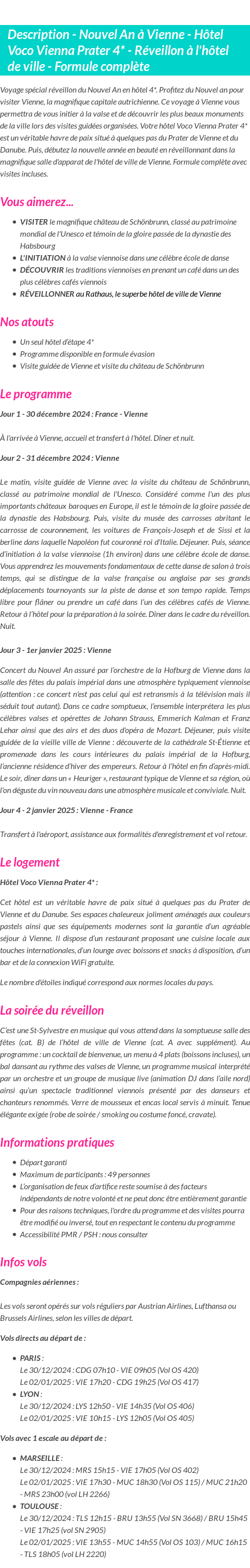Détails du séjour