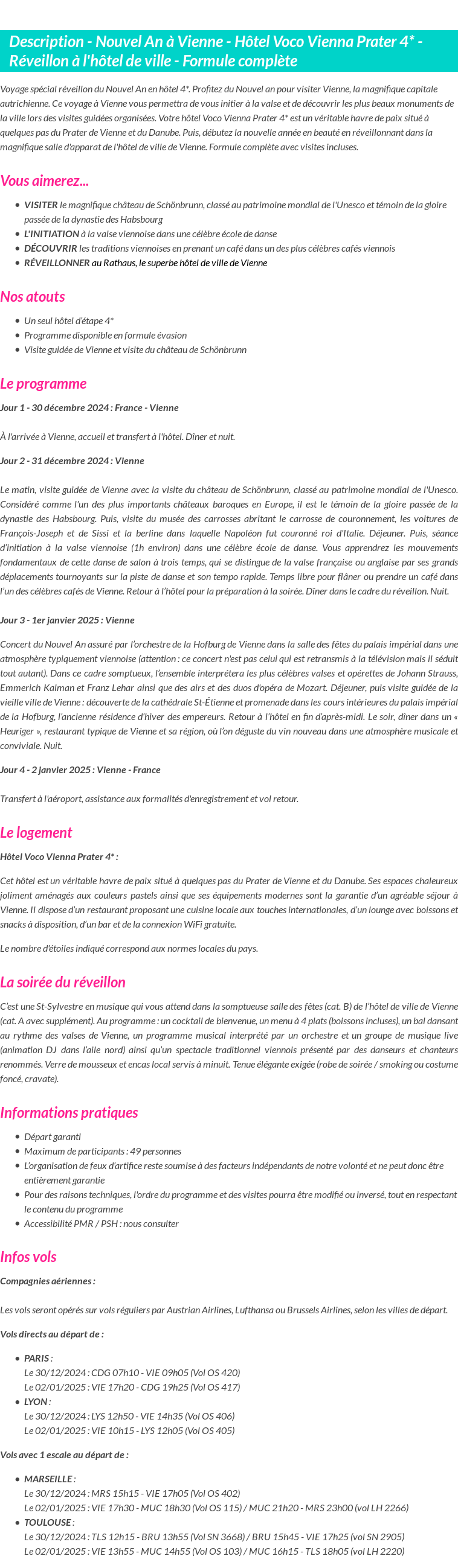 Détails du séjour