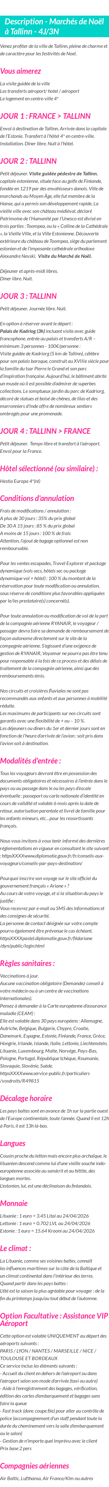 Détails du séjour
