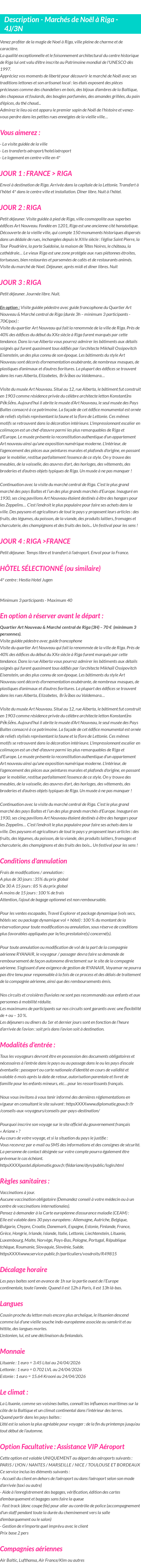 Détails du séjour