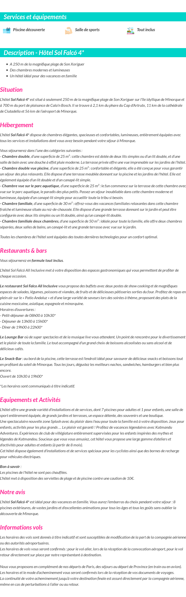 Détails du séjour