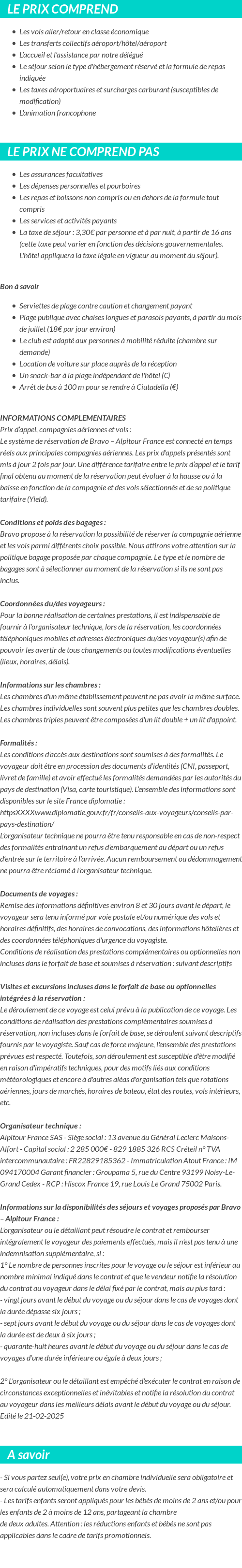 Conditions tarifaires