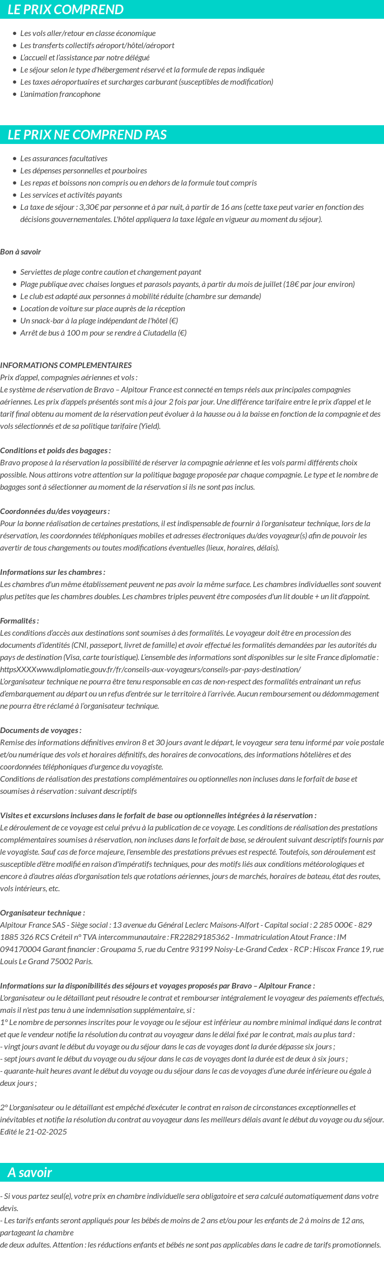 Conditions tarifaires