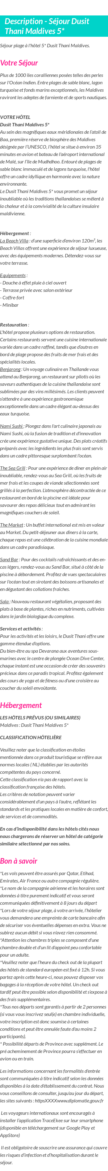 Détails du séjour
