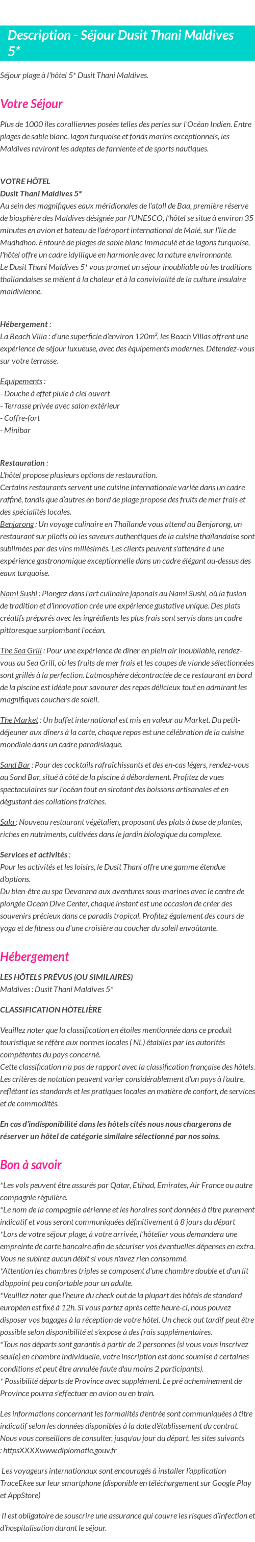 Détails du séjour