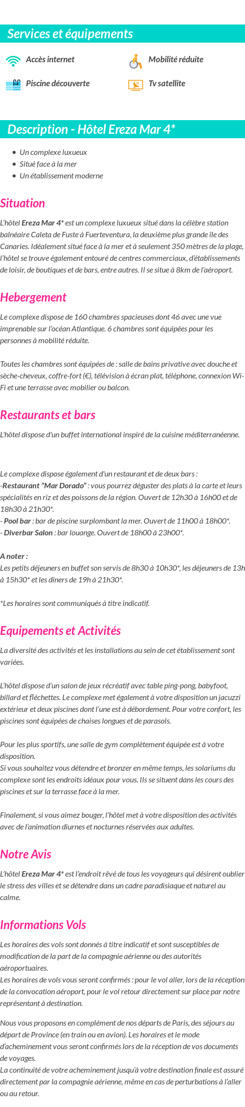 Détails du séjour