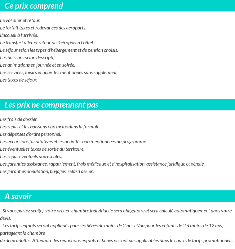 Conditions tarifaires