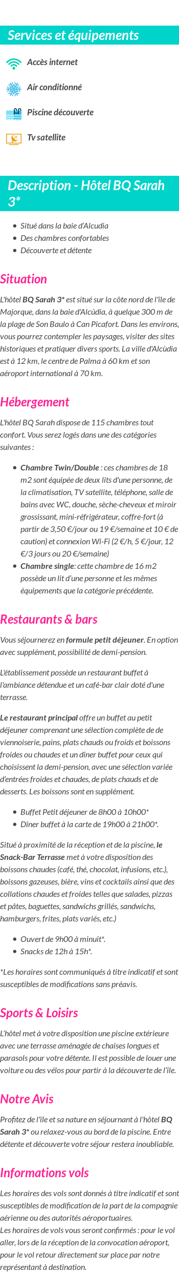Détails du séjour