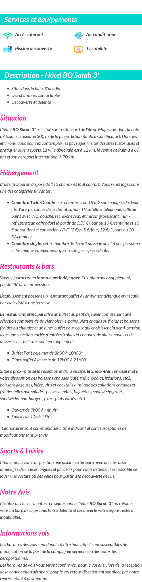 Détails du séjour